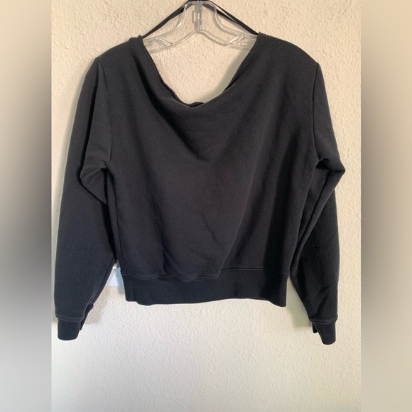 Pink Victoria’s Secret Logo Black Wide Neck Cropped Long Sleeve Sweatshirt - Picture 5 of 13